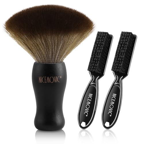 NICEMOVIC 3 IN 1 Barber Neck Duster Brush Set, Professional Barber Accessories Cleaning Supplies, Duster Nylon Brush Hair Cutting Styling Brush Tool (Black) - color: Black&Black
