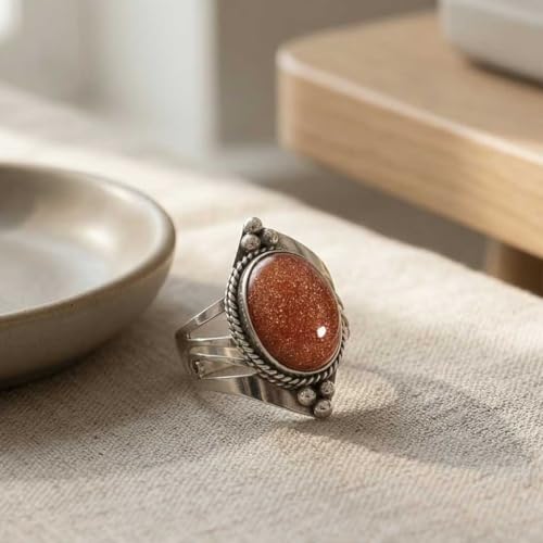 Handmade 925 Sterling Silver Plated Ring Natural Gemstone Carnelian, Rose Quartz, Tiger Eye, Crystal Oval Boho Jewelry For Women - color: Gold Stone