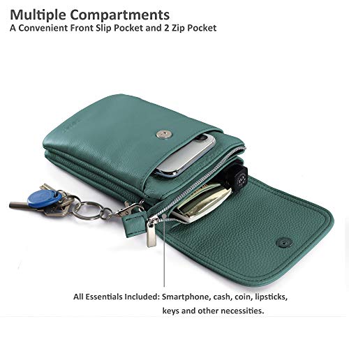 befen Genuine Leather Small Crossbody Bags for Women Cell Phone Bag Cross Body Purses,Silver Zipper - color: Hunter Green