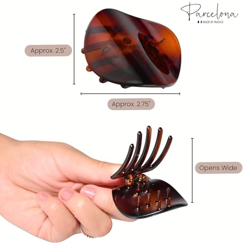 Parcelona France Onde Celluloid Tortoise Shell Side Slidein Secure Grip Hair Updo Hinge Duck Hair Claw - 2 3/4 Inch