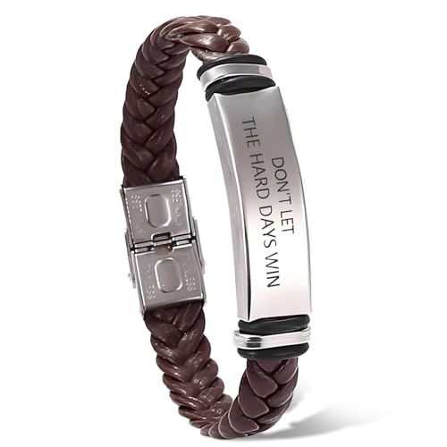Dont Let The Hard Days Win Bracelet for Women Men Adjustable Engraved Bracelet Motivational Inspirational Bracelets Inspirational Little Words Project Gifts for Hard Times Jewelry Gift for Women Men - color: C: Brown