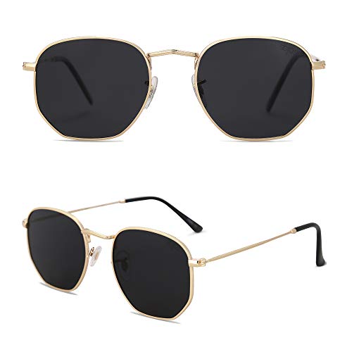 SOJOS Square Polarized Sunglasses for Women Men Small Hexagonal Polygon Shades SJ1072 - color: Black