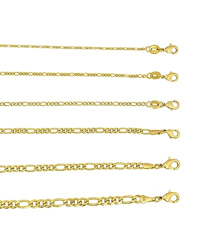 Barzel 18K Gold Plated Figaro Bracelet - Made In Brazil - color: 6MM, size: 7 Inches