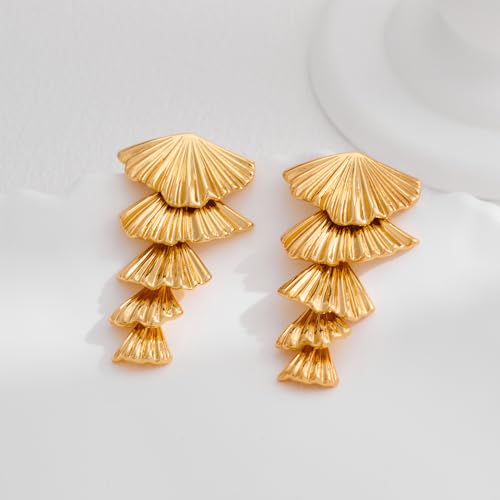 Gold/Silver Shell Dangle Earrings for Women Seashell Drop Dangle Earrings Ocean Beach Earrings Summer Jewelry - color: 14 Gold Plated