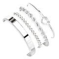 925 Sterling Silver Bracelets for Women Stack, Trendy Tennis Bangle Cuff Jewelry Set 14K Gold Plated, Adjustable Bracelet Set for Wrist Essentials, Women Fashion Watch Band Acecessories - style: Braccelet_4pcs_03Silver