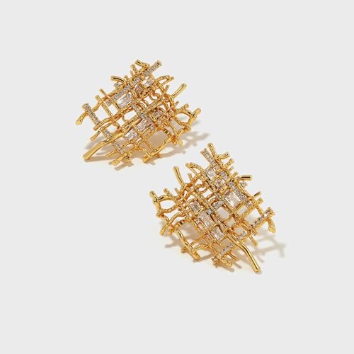 Braided Stud Earrings for Women, 18K Gold Plated Chunky Earrings, Unique Design Dainty Cubic Zirconia Braided Earrings Gifts, Statement Studs Earring Hypoallergenic Fashion Jewelry - color: Gold