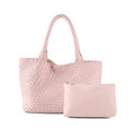 Woven Tote Bag Womens Purse Vegan Leather Shoulder Handbags Fashion Summer Beach Tote Bags Large Travel Totes - color: Pink