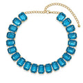 Fashionable Chunky Plated Tennis Rhinestone Statement Necklace Jewelry Set for Women Multicolor gem necklace with Great Sparkle and Shine Design for Women to Easy Match - color: lake blue square rhinestone