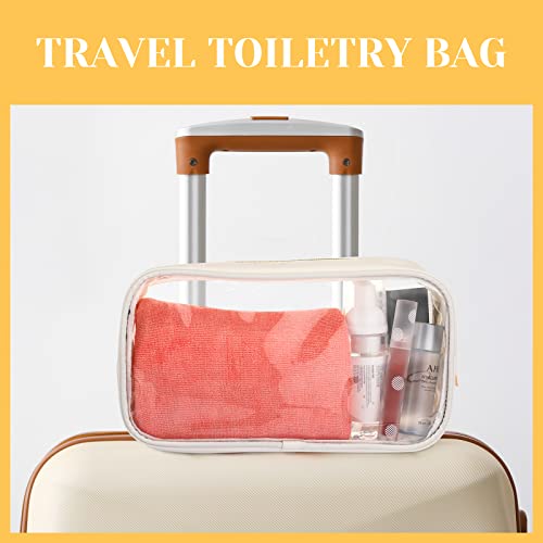9 Pcs Preppy Clear Makeup Bag DIY Chenille Letter Pouch Large Nylon Makeup Bag Travel Toiletry Zipper Cosmetic Organizer Pouch PVC Bags for Women, 9.5 x 5.1 x 2.8 Inch(Cream White) - color: Cream White
