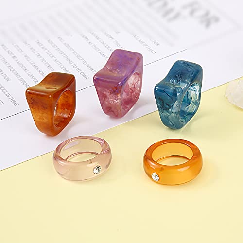 20 Pcs Acrylic Cute Trendy Colorful Rhinestone Stackable Chunky Rings for Women