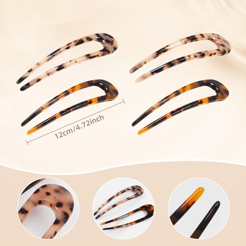 [4 Pack] Benefree French Style Cellulose Acetate Tortoise Shell U Shaped Hair Pin Fork 2 Prong Updo Chignon Pin for Women Girls Hairstyle Accessories（Tortoiseshell and White Tortoiseshell) - color: 4P Tortoiseshell&White Tortoiseshell