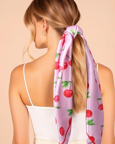 AWAYTR 35” Square Satin Head Scarf Hair Scarf for Women's Hair Silk Bandana for Women Silk Head Wrap for Sleeping - color: Cherry Pink