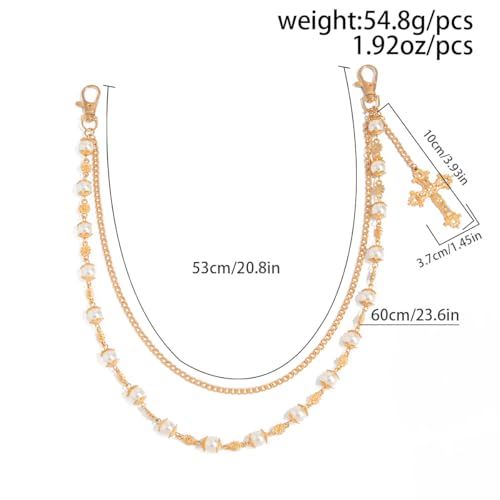 Pants Chains Hip Hop Punk Jeans Wallet Chain Goth Layered Waist Belt Chain Clothing Accessories for Women Men - color: PearlCross Chain