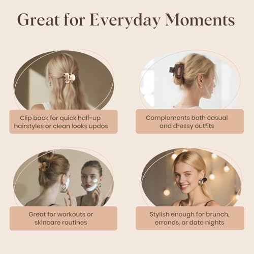 8 Pcs Medium Hair Clips for Women Girls - 2 Styles Rectangle and Double Row Teeth Small Claw Clips for Thin Fine Thick Hair, Matte Non-slip Strong Hold Jaw Clips Hair Accessories, Neutral - color: Neutral