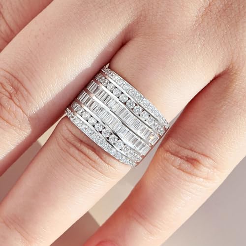 Wide Wedding Bands for Women Cubic Zirconia Engagement Bridal Eternity Stackable Rings White Gold Size - color: Classic Eternity
