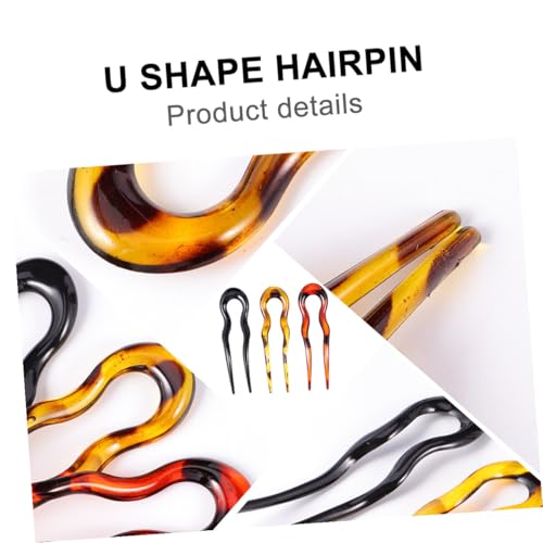 Healeved 3 Pieces Leopard Print U-shaped Hair Pins Hair Forks Resin Double Prong for Women Wedding Updo and Daily Styling