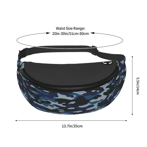 Army blue camouflage ocean texture dark Fashion casual fanny pack waist bag men women adjustable belt waist bag for travel hiking cycling running festival carnival - color: Black33