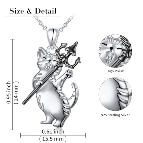925 Sterling Silver Animal Necklaces Lion/Cat/Phoenix/Bunny/Koalas Necklace Adjustable Chain Animal Lover Pendant Jewelry for Women Men - style: Cat Trident