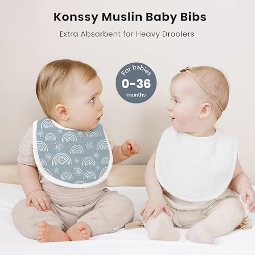 Konssy Muslin Baby Bibs 8 Pack Baby Bandana Drool Bibs Cotton for Unisex Boys and Girls, Soft Absorbent Set for Teething and Drooling - color: Sage