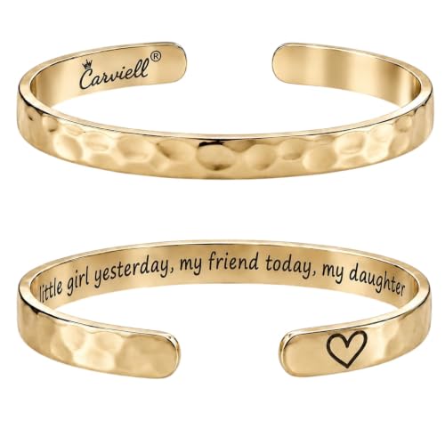 Carviell Bracelet - Gifts for Women – Inspirational, Friendship, Love, Mom, Daughter, Sister, Christian, Graduation, Memorial & Wedding Gifts – 100+ Phrases – Stainless Steel, Gift-Ready - style: DAUGHTER'S Gift - My little girl yesterday, my firend today
