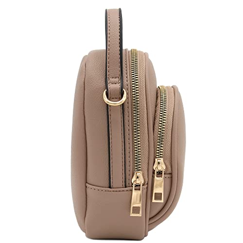 FashionPuzzle Two Compartment Mini Crossbody Bag | Two Compartment - color: Taupe