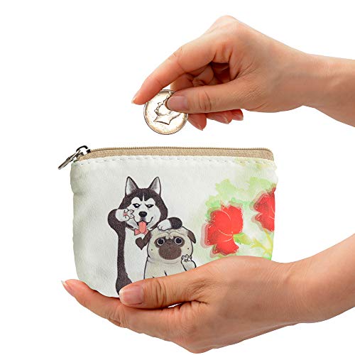Women and Girls Cute Fashion Coin Purse Wallet Bag Change Pouch Key Holder - color: Flower and Dog