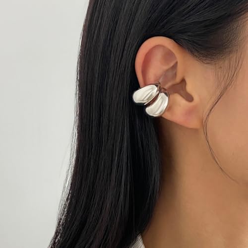 Ear Cuffs Non Piercing Chunky Water Droplet Ear Cuff Earrings for Women Trendy Clip on Cartilage Simple C-Shaped Diamond Studded Ear Clip Jewelry Best Gifts 2026 - color: C-Silver