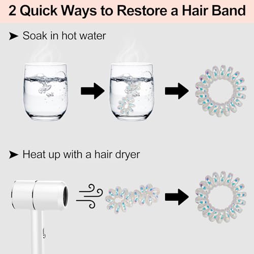 JessLab Spiral Hair Ties, 20 Pcs Traceless Phone Cord Hair Ties No Crease Spiral Bracelet Plastic Coil Ponytail Holders No-Damage Headband Hair Accessory for Girls Women Ladies Gift - color: Silver Mermaid Girl