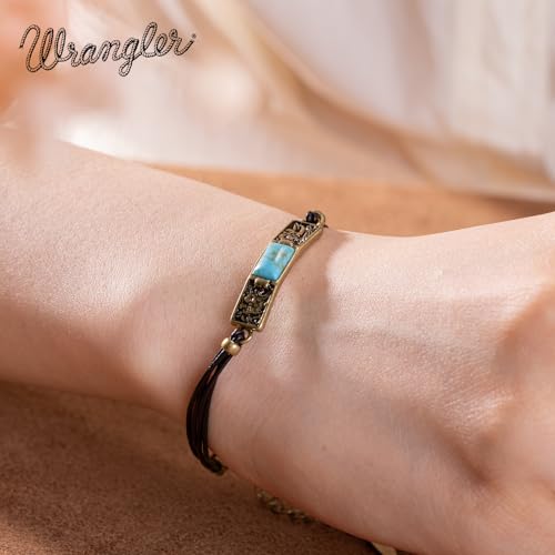 Montana West x Wrangler Faux Leather Wrap Bracelets for Women Western Country Bohemian Cowgirl Turquoise Dainty Jewelry - color: Gold-Turquoise