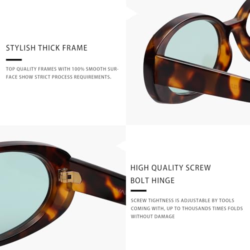 VANLINKER Polarized Retro Oval Sunglasses for Women and Men Small 90s Style VL9580 - color: C19 Tortoise Shell Frame/Teal Green Lens