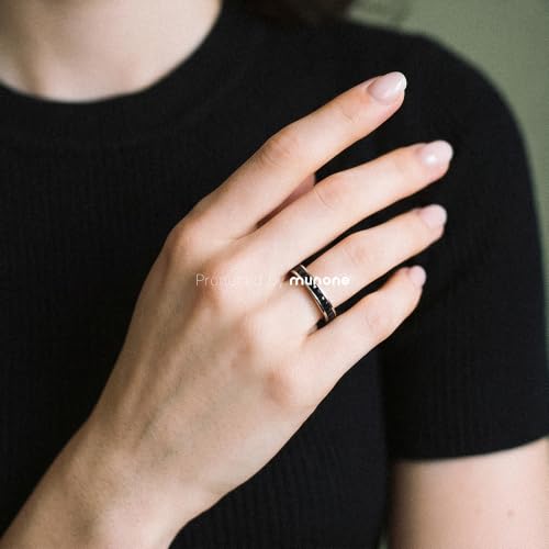 Channel Set Cubic Zirconia Eternity Band Rings for Women Men | 18k Gold Plated Cubic Zirconia,Minimalist Non Tarnish Hypoallergenic Wedding Band Stackable Ring - color: Black & White-4mm