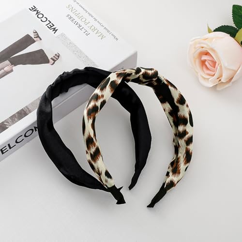 3-Piece Top Knotted Floral Pattern Headbands for Women & Girls, Cute Flower Print Knot Headband, Non Slip Fashion Hair Bands Hairbands (Coffee) - color: Coffee
