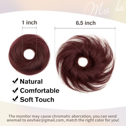 Burgundy Hair Bun, Messy Bun Hair Piece, Soft Fluffy Elastic Scrunchie, 30s Easy Updo for Women & Kids, Ideal for Daily Wear, Ballet, Dance & Office Use - color: Burgundy, size: 4 Inch