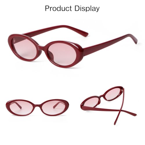 90s Sunglasses for Women Men Retro Small Oval Sunglasses - color: Burgundy/Pink Gradient Lens
