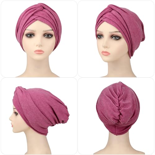 AQOKKA African Turban for Women Knotted Hair Wraps for Turban Head Scarf for Black Women Hair Cancer Chemo Headwear Cap - color: Twisted Braid: 1 Pack Purple