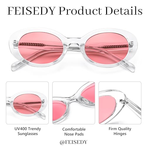 FEISEDY Sunglasses Womens, Retro Oval Cateye Sun Glasses Men, Small 90s Style B4128 - color: Pink