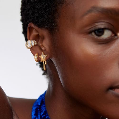 DREMMY STUDIOS Women Ear Cuff Non Piercing | 14K Gold Plated Cubic Zirconia Fake Earrings Wrap Clip on Cartilage Earring | Lightweight Hypoallergenic Jewelry SINGLE EAR CUFF - style: Ear Cuff-3
