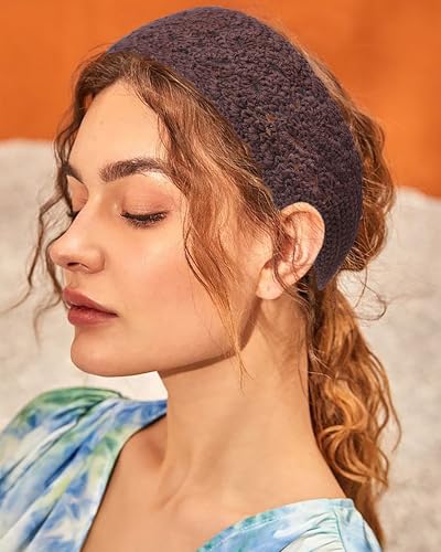 HAIMEIKANG Hippie Hair Bandana Headbands for Women Boho Headband Knit Hair Bands Floral Head Wrap for Women and Girls(Black+Brown+Coffee) - color: Black+Brown+Coffee