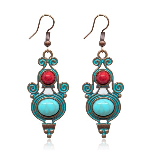 KaFu Boho Earrings For Women Vintage Unique Gypsy Ethnic Dangle Drop Earrings Handmade Bohemian Carved Texture Round Statement Earrings Jewelry Gifts - color: Boho-20