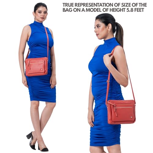Leather Crossbody Bags for Women Small Soft Genuine Pebbled Sling Shoulder Handbag Crossover Purse with Full Adjustable Strap (Coral Nappa) - color: Coral Nappa