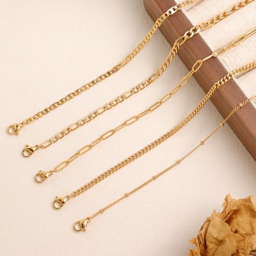 Dainty Gold Shell Pearl Ankle Bracelets for Women, Trendy Anklet Stack Charm Bracelet Adjustable Chain Summer Ocean Beach Accessories Fashion Jewelry Gift - color: Figaro Chain