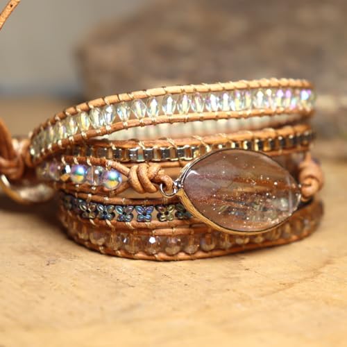 YGLINE Natural Stone Beaded Healing Wax String 5 Wraps Bracelets - color: golden