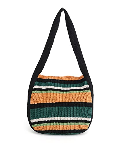 ENBEI Women's Crochet Tote Bag Knit Shoulder bag,Aesthetic Bag,Cute Eco-Friendly Tote for Travel,Daily Use,Gift Box Packaging - color: Black-a