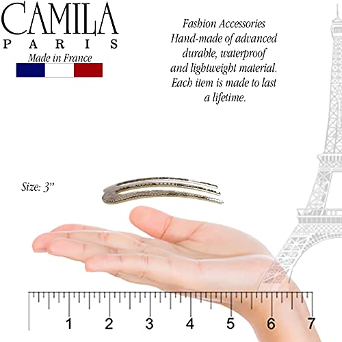 Camila Paris CP3168 French Twist Stick Clip Pins, Black Lace, Wavy Hair Pin 3-Prong Hair Fork for Girls Spiral Updo Chignon Bun Holder, Flexible Styling Hair Accessories for Women, Handmade in France - color: 3-Prong Black Lace
