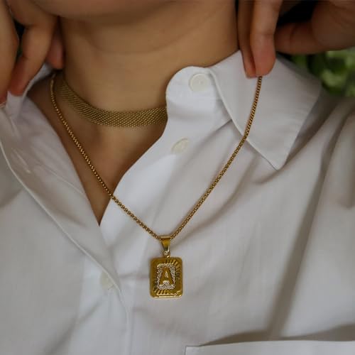 JSJOY Graduation Gifts 2026 Gold Initial Necklaces for Women Men Gold Letter Necklaces 26 Capital A-Z Letter Pendant Necklaces for Women Square Monogram Necklace for Her Initial Necklaces - color: Gold Letter J