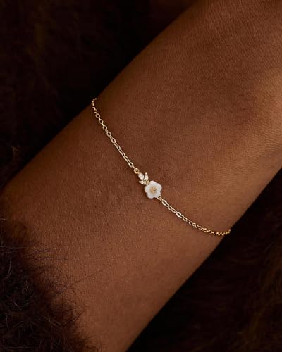Gold Bracelets for Women 14K Gold Plated Flower/Clover/Butterfly/Heart Bracelet Adjustable Dainty Hypoallergenic Jewelry Gift - color: flower&diamond gold