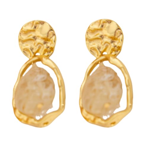 Irregular Crystal Dangle Earrings,Vintage Baroque Pearl Stud Melted Liquid Metal Wrinkle Drop Earring Geometric Statement Earrings for Women - color: White