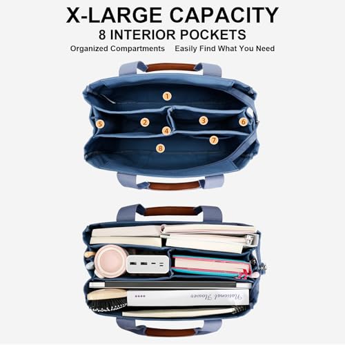 KKXIU Canvas Tote Bag for Women with Zipper and Compartments Crossbody Large Bible Messenger Purse Bag With Pockets | Canvas - color: Blue, size: X-Large