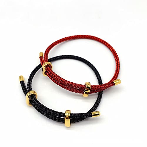 Caiyao Unisex Steel Rope Bracelet Couple Bracelet Simplicity Fashion Titanium Buckle Adjustable Wire Rope Bracelet for Women Men Jewelry Gift - color: red