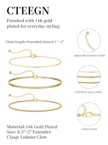 14K Gold/Silver Plated Ankle Bracelets for Women Anklet Set Waterproof Tarnish Resistant Adjustable Dainty Layered Lightweight Hypoallergenic Vacation Beach Pool Party Summer Jewelry Gift - style: Style2
